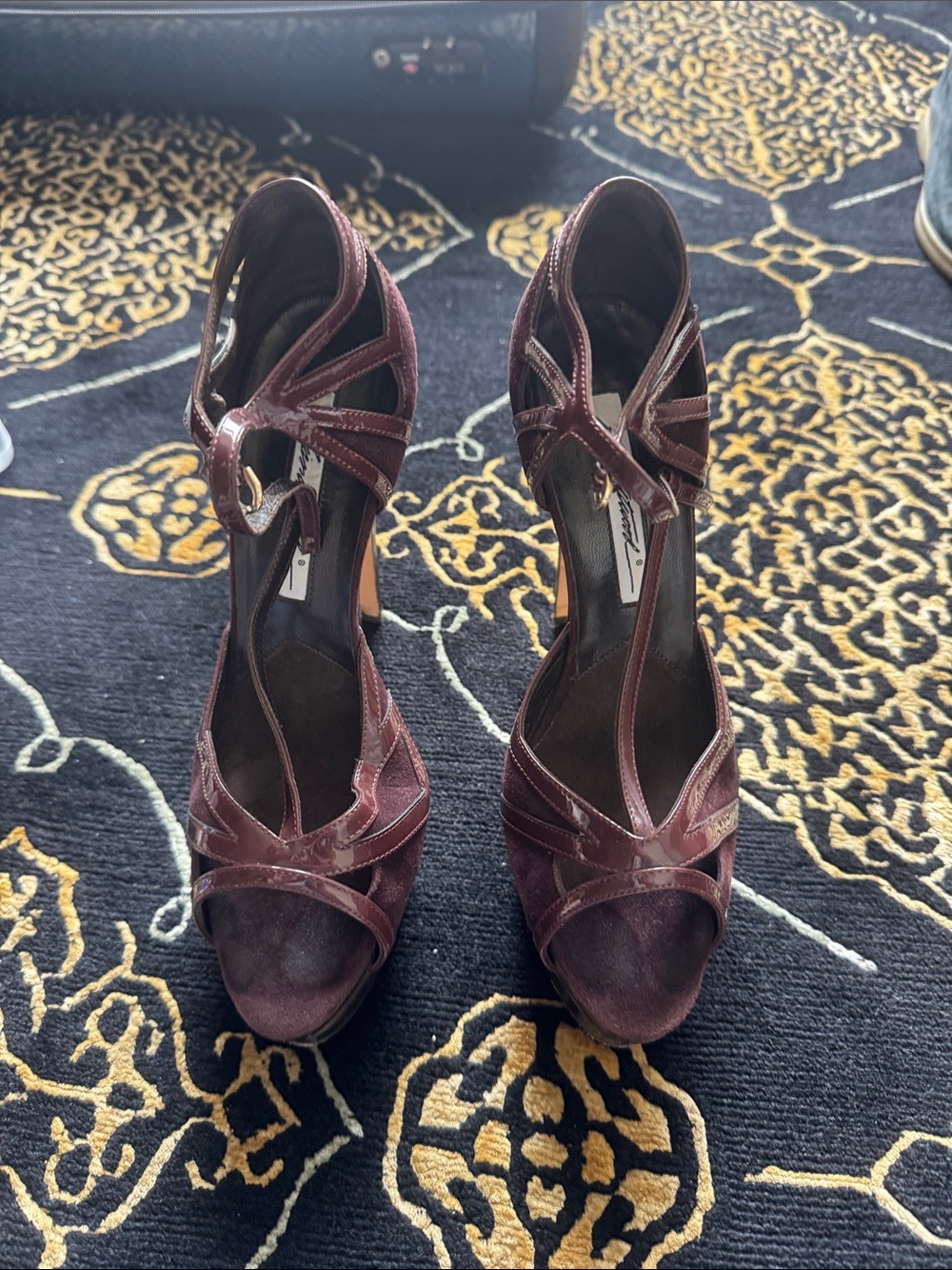 Women's Burgundy Brian Atwood Strappy Peep-Toe Heels